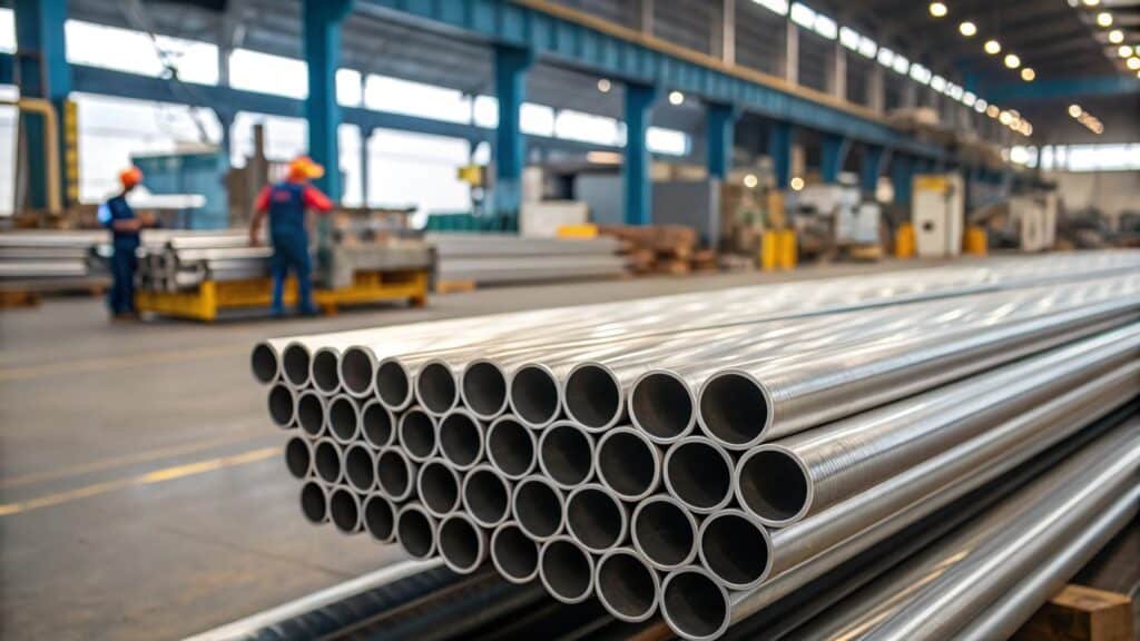 alt text: An aluminum pipe and an aluminum tube shown side-by-side with measurement callouts